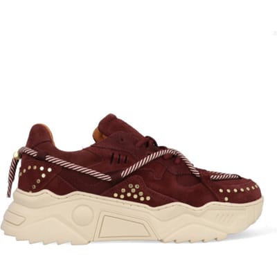 DWRS® Dames Sneakers - Bordeaux - 80% Leer - Maat 38