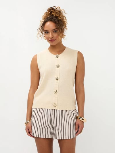 Ydence Knitted Top Mona Tops & T-shirts Dames - Shirt - Creme - Maat XS