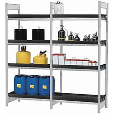 Aanbouwstelling RSW 1064 voor stellingen voor gevaarlijke stoffen asecos RSW 1064, B 1010 x D 640 x H 2000 mm, 4 in de hoogte verstelbare 28 l PE opvangbakken