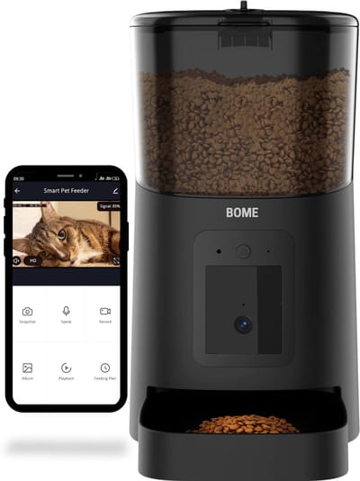 BOME - Automatische Voerbak voor katten en honden op afstand - Camera en Audio incl. SD-Kaart - Zwart