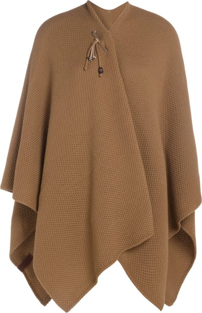 Knit Factory Jazz Gebreid Omslagvest - Dames Poncho - Wikkelvest - Gebreide bruine poncho - Gebreide mantel - Winter poncho - Dames cape - One Size - New Camel