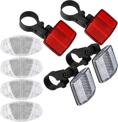 Fietsreflectorenset voor en achter - reflectorenset voor wielspaken - reflectoren voor stuur en zadelpen - reflectorenaccessoireset - 8-delige set - rood-wit kleurenschema
