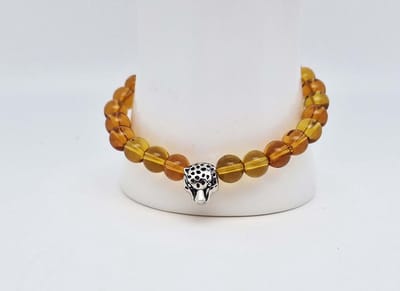 Handgemaakte natuursteen armband met Metalen vorm - Model 15 - "Citrine" -8 mm diameter van de korrel- Diameter armband 20 cm - Een mooi cadeau voor familie en vrienden