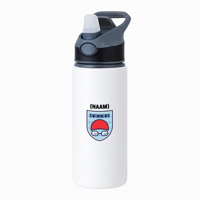 Hacebo® - Zwem met eigen naam waterfles met rietje zwart - Zwemmen - Zwemmer - Sport - water fles - 650ML
