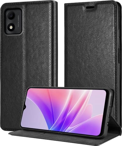 Cadorabo Hoesje geschikt voor TCL 305i in ZWARTE NACHT - Beschermhoes met magnetische sluiting, standfunctie en kaartvakje Book Case Cover Etui
