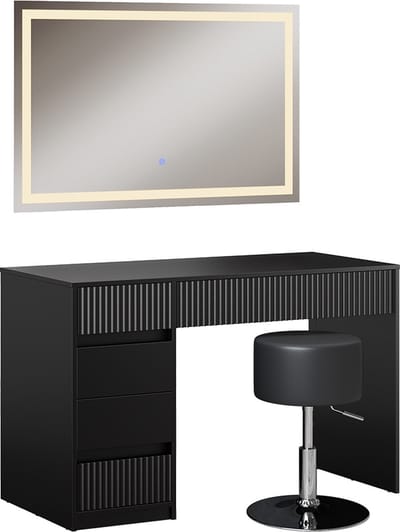 Vicco Omira Kaptafel – 120 cm met LED-spiegel en kruk Zwart