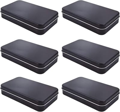 Set van 6 Lege Rechthoekige Metalen Hinge Dozen voor Thuisopslag, Organiseren en Creatieve Projecten - 15x9x3cm (Zwart)