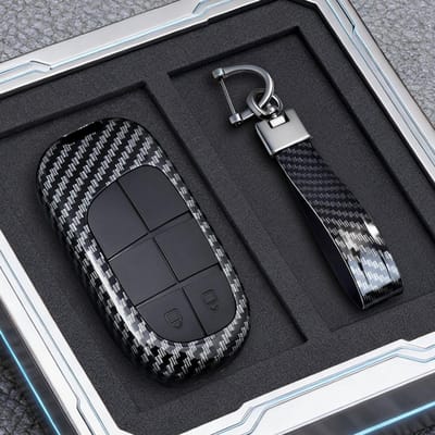 Housse de protection en ABS Carbone pour clé de voiture Dodge Ram Charger Journey Durango Jeep Grand Cherokee Chrysler Porte-coque pour clé sans clé black