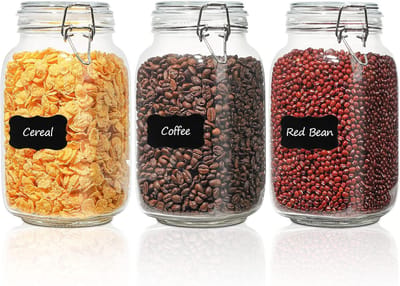 Famanu - Voorraadpotten 1,5 l, set van 3, voorraadpotten met luchtdichte deksels, weckpotten, fermentatiepotten, luchtdichte potten met mechanische sluiting, glas, transparant