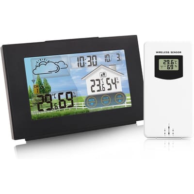 Draadloos weerstation Forecaster Indoor Outdoor Thermometer Hygrometer met sensor Color Touch zwart