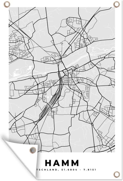 Muurdecoratie Kaart - Hamm - Plattegrond - Stadskaart - Duitsland - 120x180 cm - Tuinposter - Tuindoek