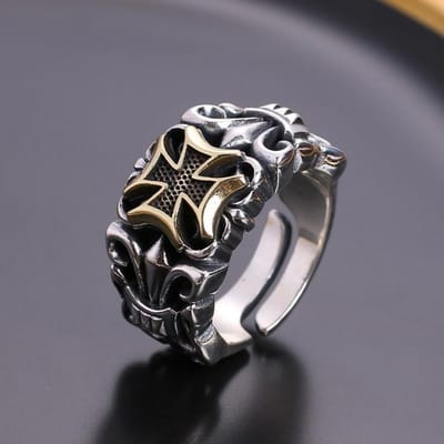 Nieuwe Punk Grote Kruisring Verstelbare Maat Mode Heren Gepersonaliseerde Design Sieraden Straat Retro Gothic Trend Sieraden Accessoires Resizable gray