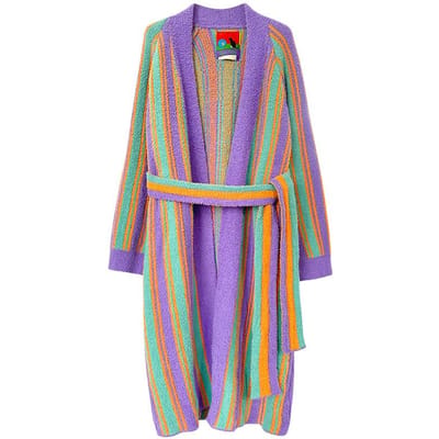 Zoete Dame Winter Lange Dikke Warme Flanel Gestreept Badjas Zachte Velours Badjas Hotel Spa Ochtendjas Dames Knusse Nachtkleding L paars