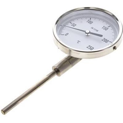 0 tot +250°C RVS Bimetalen Thermometer 100mm Behuizing 100mm Dompelbuis Onderaansluiting - TBLUSH-250-100-100