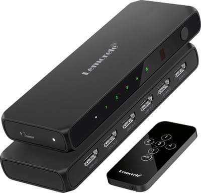 Lemorele G96 HDMI Switch 5 In 1 Uit - 4K @ 30Hz - HDMI Splitter met Afstandsbediening - 5 Poorten - HDCP 2.3 - Voor Game Console, TV Box, Blu Ray, DVD, PC, TV