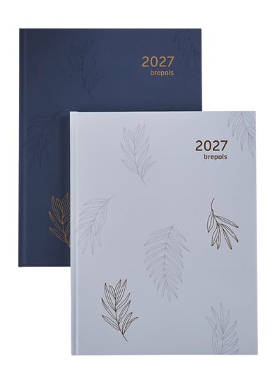Brepols bureau agenda 2027 - TIMING [0.136] - TROPICAL FLOWERS - Bureau agenda - 1 week op 2 pagina's - Weekoverzicht - Donkerblauw - 17.1 x 22 cm