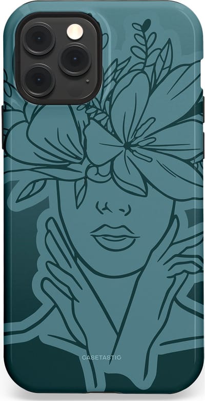Casetastic hoesje geschikt voor Apple iPhone 12 / Apple iPhone 12 Pro - MagSafe - Dubbellaagse bescherming - Flora Femme - Fashion Case - Petrol Donkergrijs Grijs