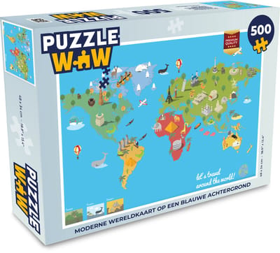 Puzzel Wereldkaart Kinderen - Modern - Symbolen - Legpuzzel - Puzzel 500 stukjes