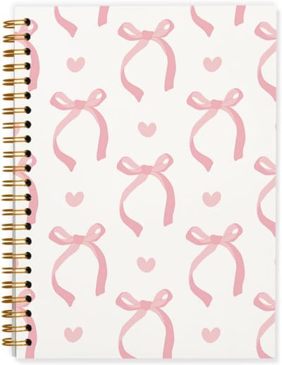 Linnen Notitieboek voor Meisjes - Schattig A5 Spiraal Agenda met Strik - Dagboek voor School en Jongeren