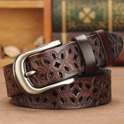 115CM Nieuwe Riem Hol Patroon Riem Dames Trend Tailleband Echte Dames Riem Vintage Gesp Imitatieleer Riem Jeans 115cm brown