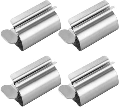 Tube-uitknijper, tube-pers, 4-delige set, roestvrijstalen tube-uitknijper met standaardfunctie, tandpasta-uitknijper voor het leegmaken van lotions, crèmes en tomatenpuree, geschikt voor kinderen en volwassenen.