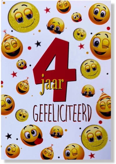 Hoera 4 Jaar! Luxe verjaardagskaart - 12x17cm - Gevouwen Wenskaart inclusief envelop - Leeftijdkaart