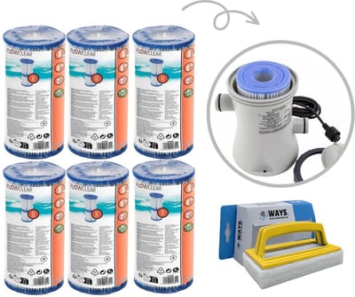 Bestway - Type II filters geschikt voor filterpomp 58383 - 6 stuks & WAYS scrubborstel