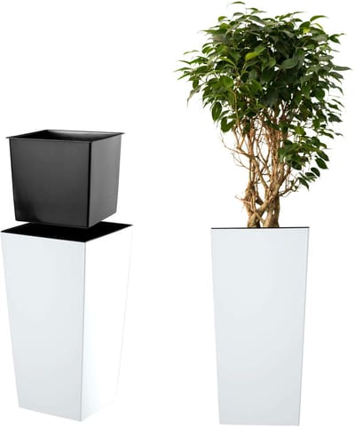 Kadax Bloempot, bloembak, plantenbak, van kunststof, voor binnen en buiten, weerbestendig, imitatierotan, 68 cm hoog, mat wit