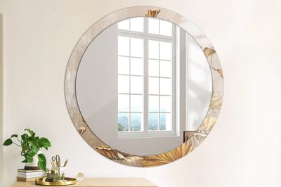 Coloray Bedrukte Spiegel - Boho bladeren Spiegel Met Print - 100 cm - Geel Bedrukte Spiegel - Spiegel Met Print - Wandspiegel Met Print - Wandspiegel Decoratieve Print