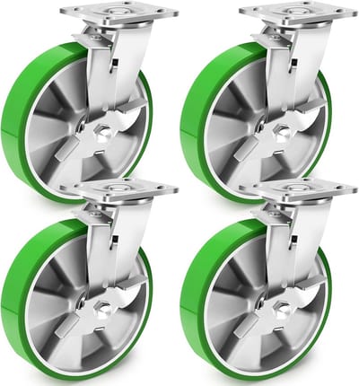 Zware Zwenkwielen 200mm met Rem - Industrieel PU Wiel Draagkracht 2700kg