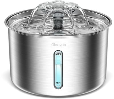 Gloovon® Drinkfontein Kat en Hond - RVS 304 - 3.2L - Ultra Stil <20dB - Waterpeilvenster - Zilver - Incl. Stekker & Filter