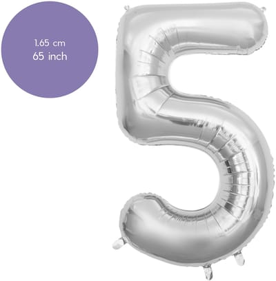 Fienosa Cijfer Ballonnen nummer 5 - Zilver - 165 cm - Helium Ballon - Verjaardag ballon - Verjaardag versiering - Leeftijd verjaardag - Verjaardagsballon - Verjaardag