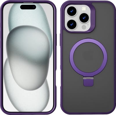 Hoesje Geschikt voor iPhone 15 Plus Magsafe hoesje Paars - Mat Transparant hard case - Magnetic Ring Houder hoesje