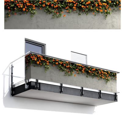 Balkonscherm 500x120 cm - Balkonposter Bloemen - Muur - Oranje - Balkon scherm decoratie - Balkonschermen - Balkondoek zonnescherm