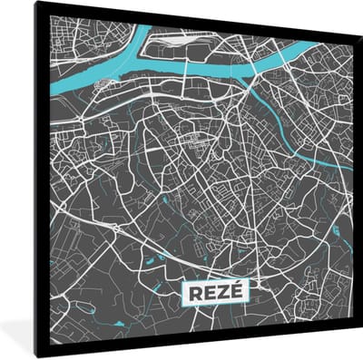 Fotolijst incl. Poster - Rezé - Frankrijk - Stadskaart - Kaart - Plattegrond - 40x40 cm - Posterlijst