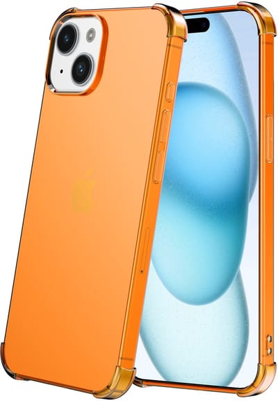 Smartphonica Telefoonhoesje geschikt voor iPhone 15 Plus - Transparant Shockproof siliconen Hoesje met Stootrand – Oranje geschikt voor iPhone 15 Plus