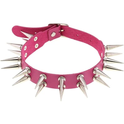 Lange Choker met Pinnen voor Dames Heren Zwart PU Leer Goth Emo Accessoires Punk Choker Gotische Ketting Cosplay Sieraden rozerode kleur