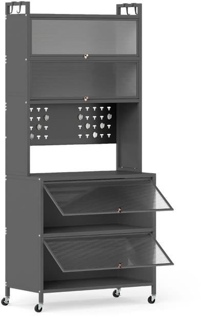 Magnetronkast - Keukenkast - Keukenrek Staand - Ovenkast - 80L x 40B x 178H cm cm - Organizers - Dubbele Draagplank - Aanrecht Organiser - Zwart