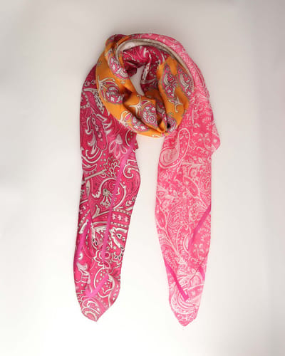 Salvia scarf- Sjaal dames-Lange- Katoen- Shawl- Mandala- Cadeau- Gestipt print- Goud accent- Roze rood zwart