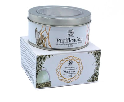Green Tree - Edelsteen - Geurkaars - Gemstone Candle - Purification - Seleniet - White Sage - Aromatherapie - Kaars - 70g