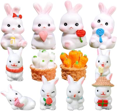 Miniatuur Konijntjes - Kleine Beeldjes - Tuin Decoratie - Set van 12 - 2-5 cm - Kleurrijk