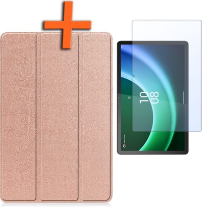 Hoesje - Geschikt voor Lenovo Tab P11 (2e / 2nd Generatie) - Met Screenprotector - Trifold Bookcase - Hard Cover - Hardcover Book Case - Tablet Hoes - Rosé goud