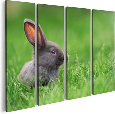 Artaza Canvas Schilderij Vierluik Konijn In Het Gras - 80x60 - Foto Op Canvas - Canvas Print