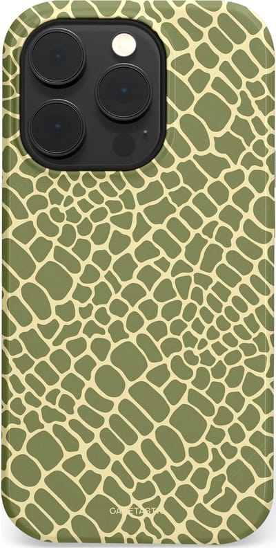 Casetastic hoesje geschikt voor Apple iPhone 14 Pro - MagSafe - Dubbellaagse bescherming - Exotische Groen Geel Krokodillen Schubben - Fashion Case - Saliegroen Beige