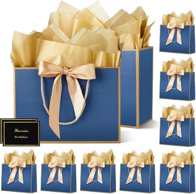 Grote Geschenkzakjes 10 Stuks met Wenskaarten - Perfect voor Bruiloft, Kerstmis en Verjaardag (32 x 25 x 12 cm)
