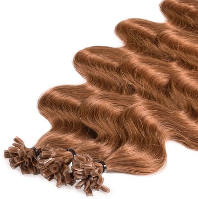 hair2heart Premium Extensions Echt Haar Bondings Gegolfd - 25 Strengen 0,8 g 50 cm 8/03 Lichtblond Natuurlijk Goud
