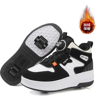 Chaussures étudiantes à roulettes Chaussures à roulettes déformables à quatre roues pour enfants Homme et femme Chaussures amovibles avec roues Automne et hiver Velours 40