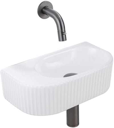 QeramiQ Fuente fonteinset – halfrond – 40x21.5x12 cm – keramiek wit glans – kraan gunmetal – geribbeld
