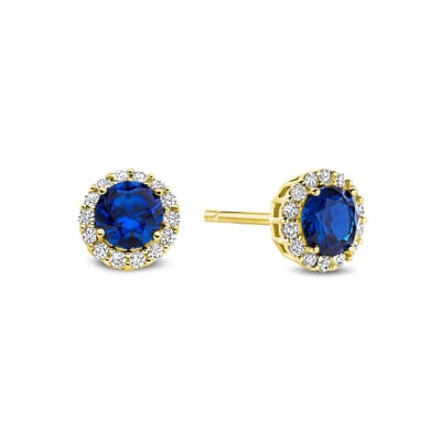 New Bling - 9NB-1534 - zilveren oorbelknopjes - wit en safierblauwe zirkonia - 925 sterling silver - gold plated - 7mm