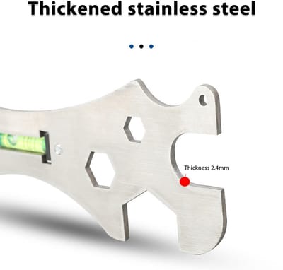 Dailygoods- Badkamersleutel Roestvrij Staal - Multifunctionele Sleutel - Installatie/Demontage - Voor Douchkoppen - Zelfnivellerende Meter - Schroefopening 29 mm/23 mm/10 mm/8 mm/12 mm/17 mm